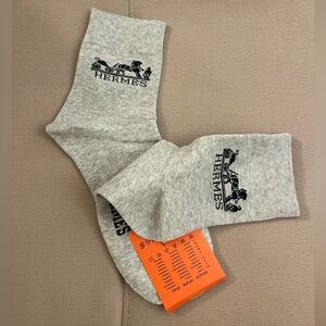 Designer Socks Print Light Grey Socks with Dark Blue Design